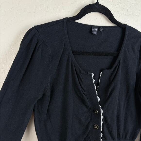 Icone by Simons Lace Trim Cropped Cardigan Womens Size S Coquette Dark Academia - Picture 2 of 10